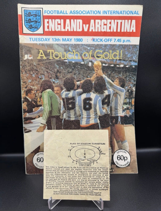 England V Argentina 1980 Programme & Ticket Maradona 1st Game V England