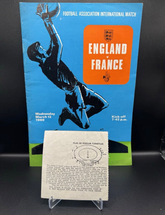 England V France March 12th 1969 Programme & Ticket Geoff Hurst Hat Trick