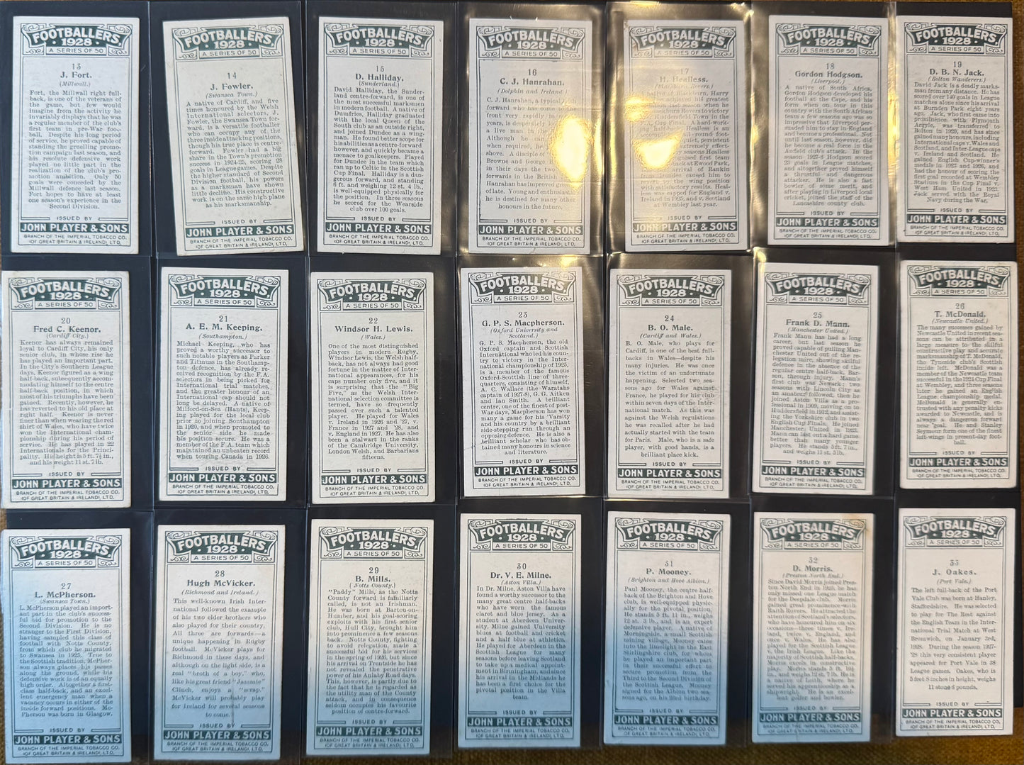 1929 John Player Footballers Cigarette Cards Full Set inc Dixie Dean