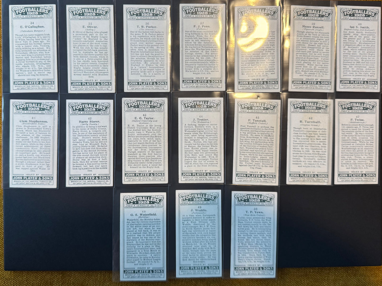 John Player Footballers Cigarette Cards 1928 Full Set 1-50
