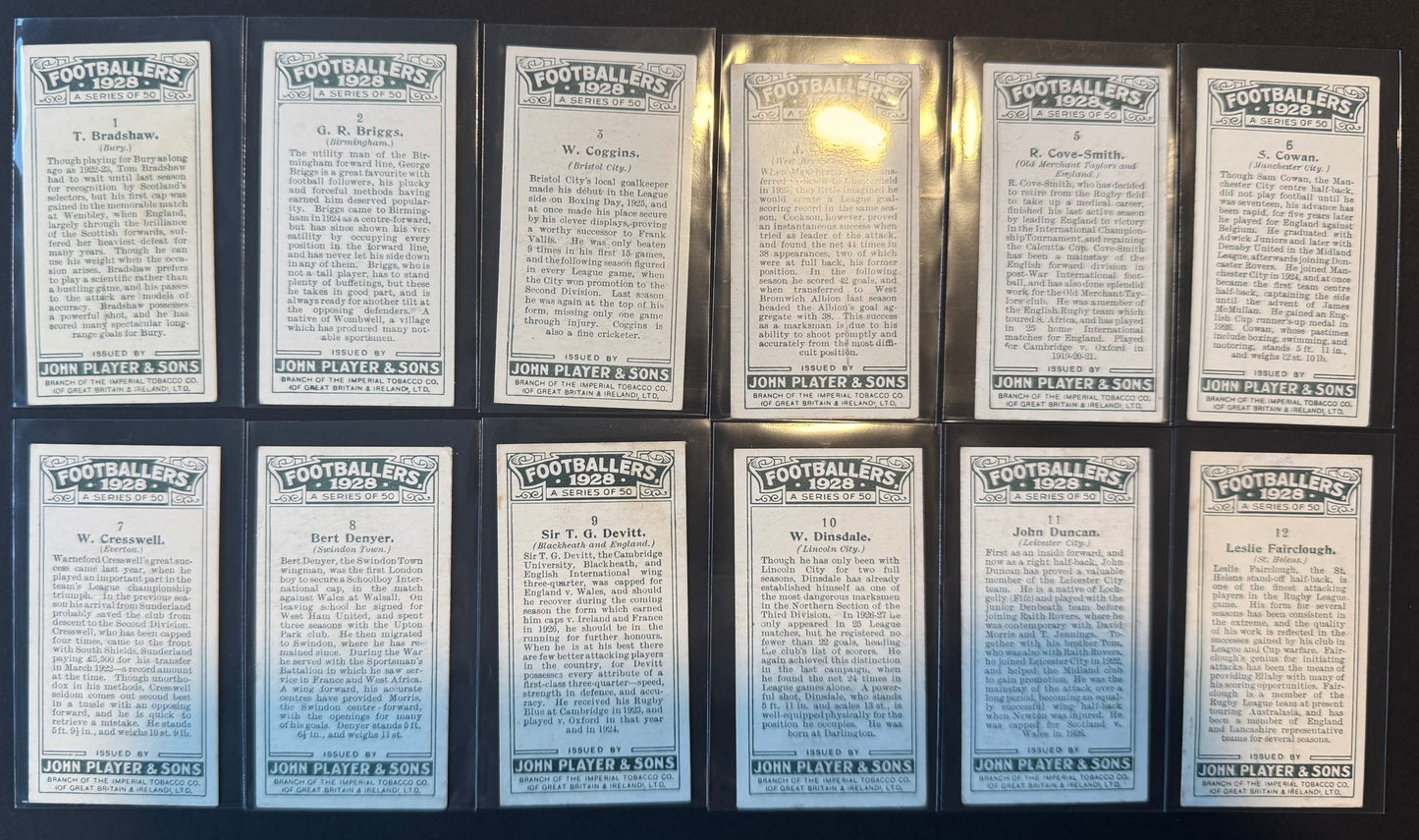 1929 John Player Footballers Cigarette Cards Full Set inc Dixie Dean
