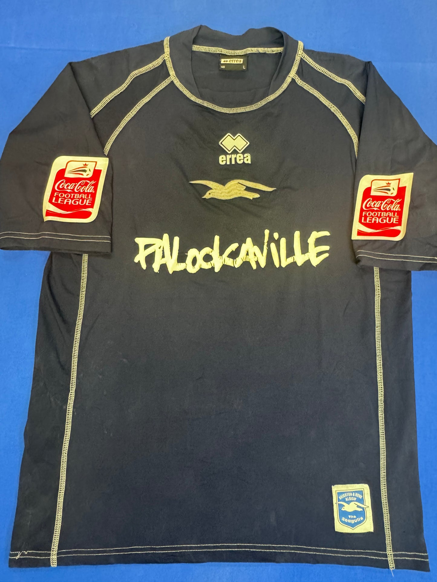 Brighton & Hove Albion Match Worn Shirt – Charlie Oatway – Stoke City v Brighton & Hove Albion – 5 March 2005 – Palookaville Sponsor – Alive & Kicking Charity Edition
