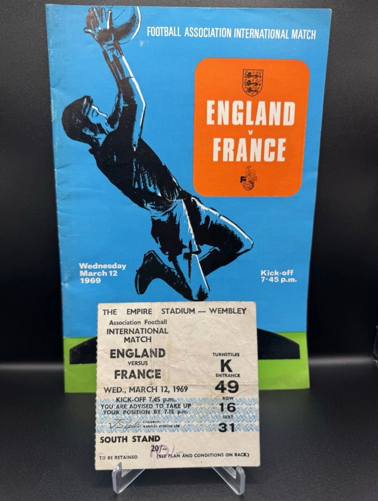 England V France March 12th 1969 Programme & Ticket Geoff Hurst Hat Trick